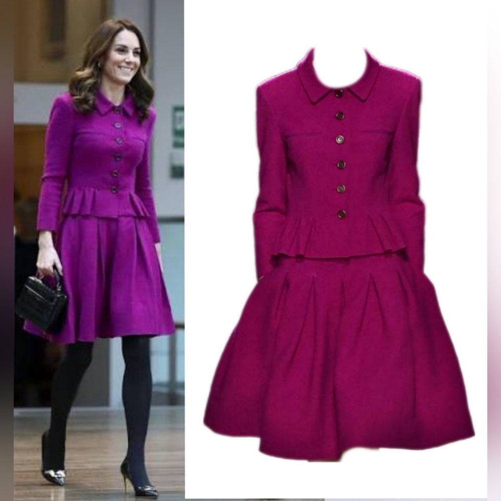 □$5,200 OSCAR DE LA RENTA PURPLE ICONIC SOFT WOOL JACKET SKIRT SUIT US 12 - Picture 9 of 14